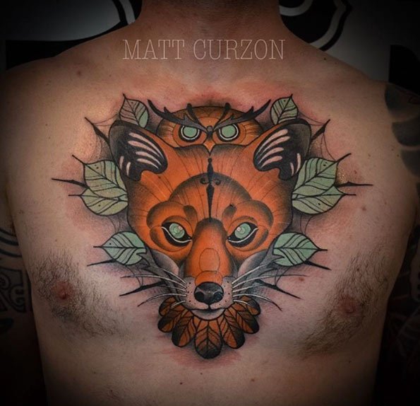 点击大图看下一张：26款彩色狐狸纹身简单线条纹身水彩小动物纹身图案