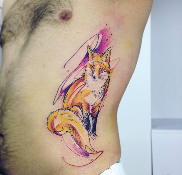 点击大图看下一张：26款彩色狐狸纹身简单线条纹身水彩小动物纹身图案
