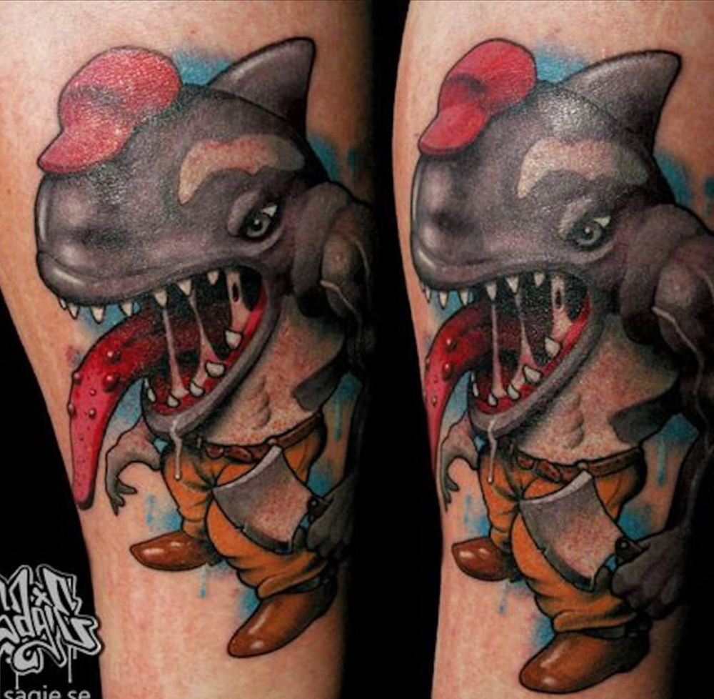 点击大图看下一张：彩色的搞笑卡通纹身鲨鱼纹身小动物纹身图案