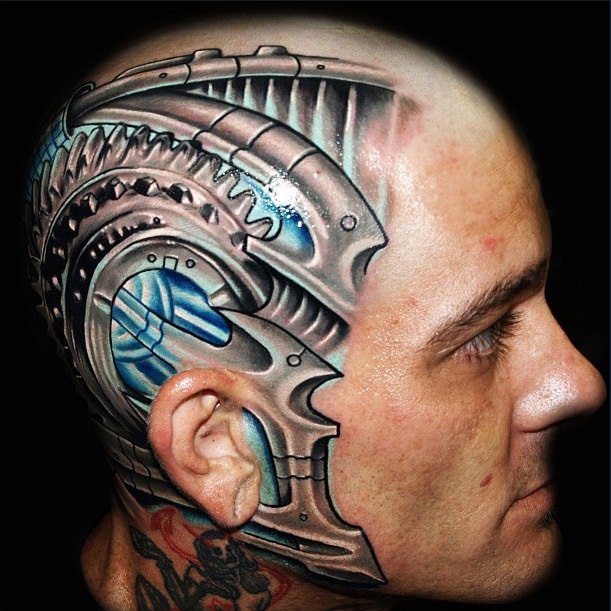 点击大图看下一张：头部科幻风机械战甲个性纹身图案