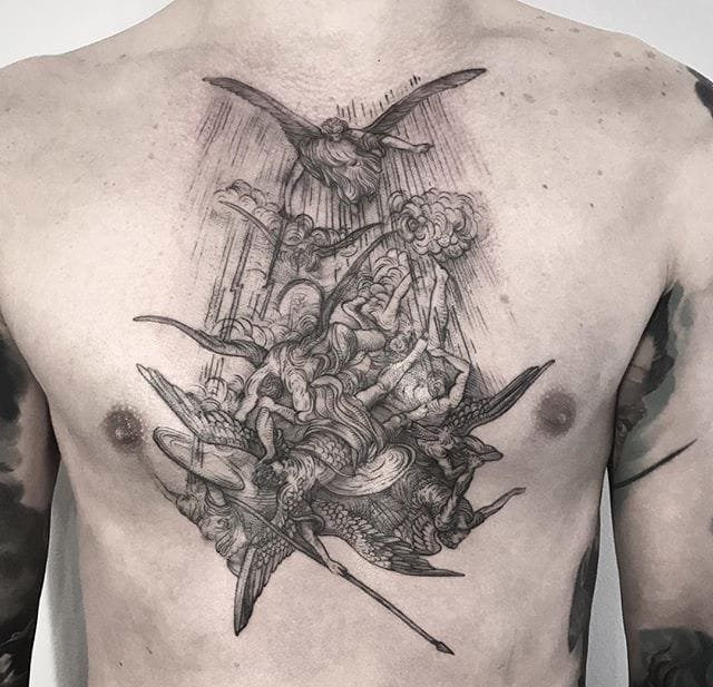 点击大图看下一张：一组个性的纹身黑白灰风格点刺纹身图案