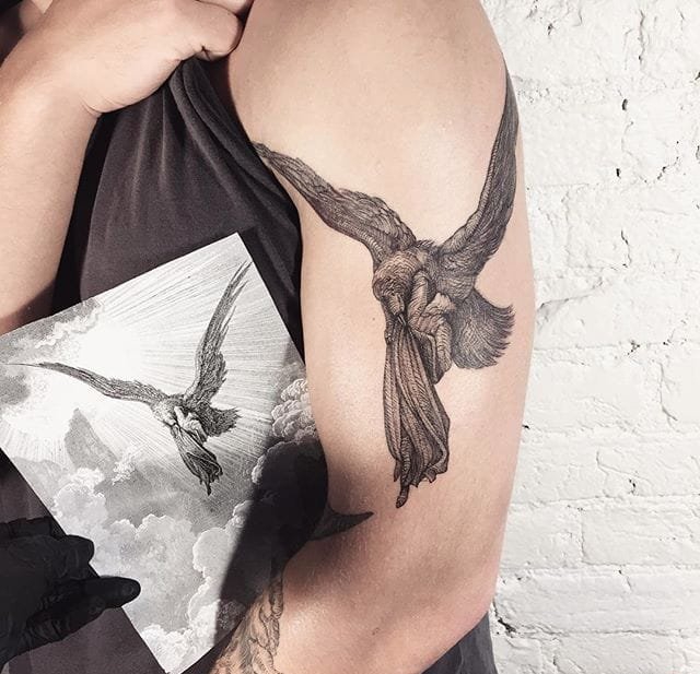 点击大图看下一张：一组个性的纹身黑白灰风格点刺纹身图案