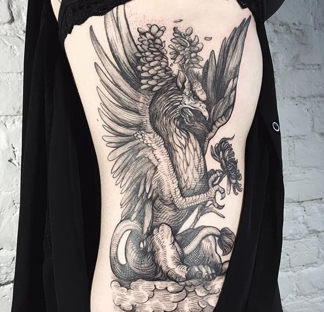 点击大图看下一张：一组个性的纹身黑白灰风格点刺纹身图案