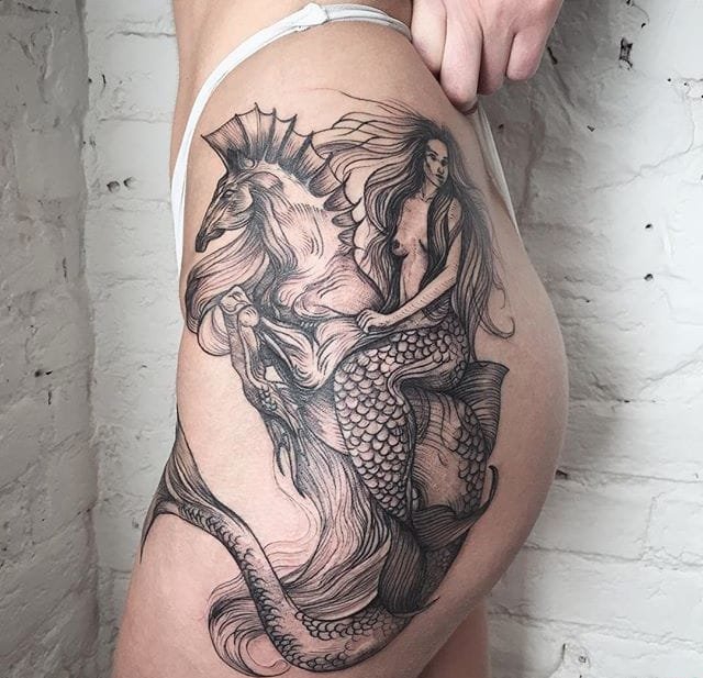 点击大图看下一张：一组个性的纹身黑白灰风格点刺纹身图案