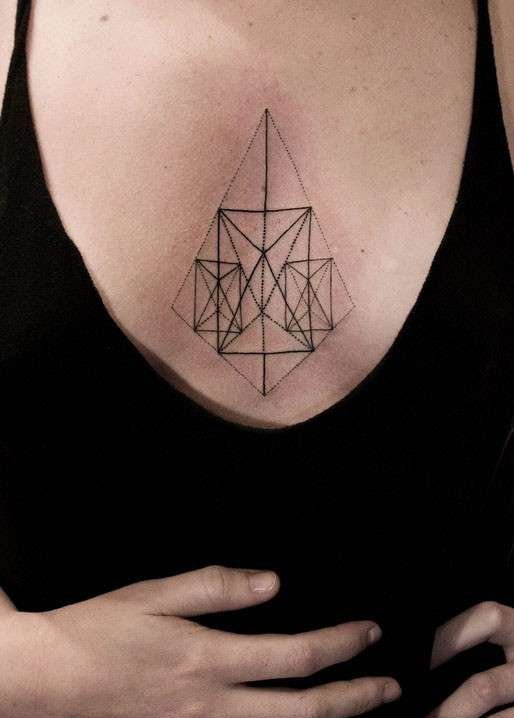 点击大图看下一张：黑白简约线条几何元素纹身图案