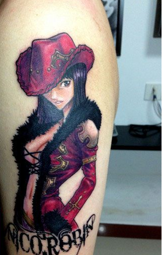 点击大图看下一张：手臂海贼王妮可罗宾卡通纹身图案