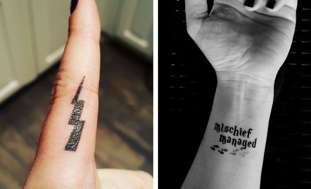 点击大图看下一张：哈利波特系列几何元素简约线条纹身图案