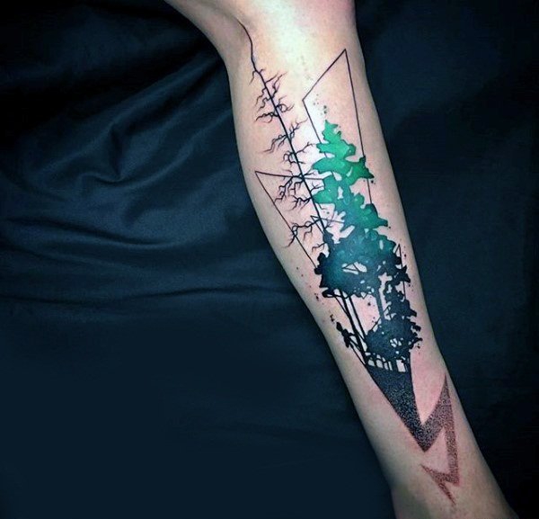 点击大图看下一张：简单个性线条纹身风景图植物纹身图案