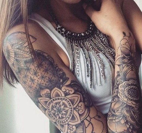 点击大图看下一张：女生手臂上纹身点刺技巧植物纹身素材花朵纹身图案