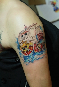 手臂海贼王桑尼号卡通彩绘纹身图案