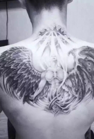 天使与圣光个性后背纹身图案
