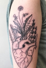 手臂上纹身黑白灰风格植物纹身素材机械心脏纹身图片