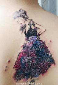 背部彩色花朵裙子与女孩纹身图案
