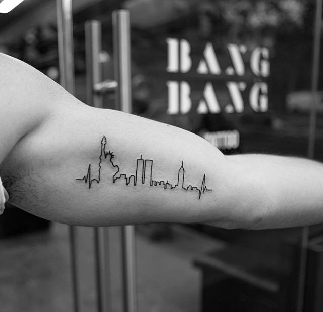 点击大图看下一张:一组关于纽约城市和人物的黑白灰风格点刺纹身图案