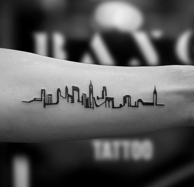 点击大图看下一张：一组关于纽约城市和人物的黑白灰风格点刺纹身图案