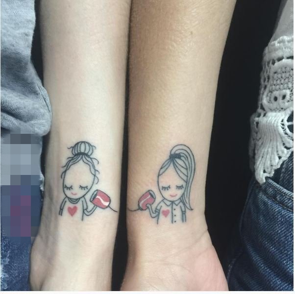 点击大图看下一张：一组黑白灰风格简单个性线条小清新系列姐妹纹身图案大全