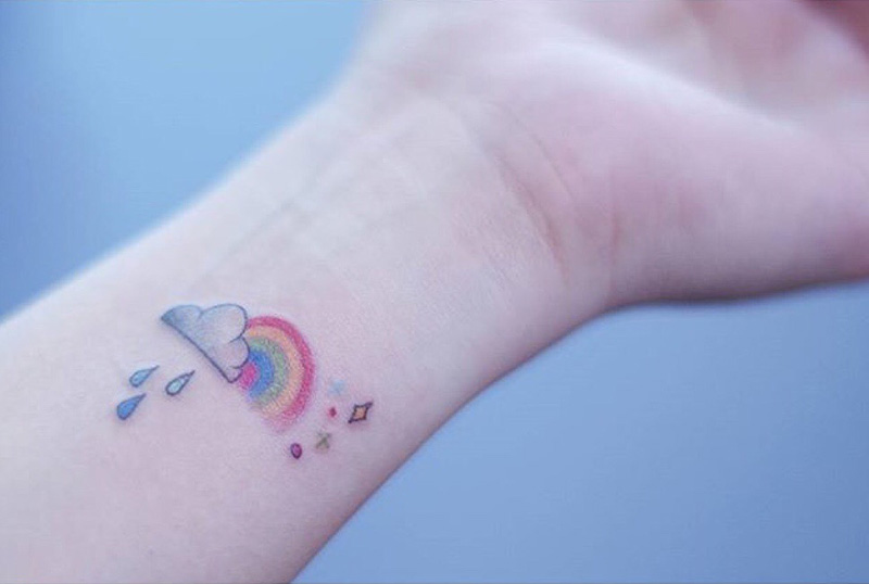 点击大图看下一张：手腕上的小清新彩虹纹身图案