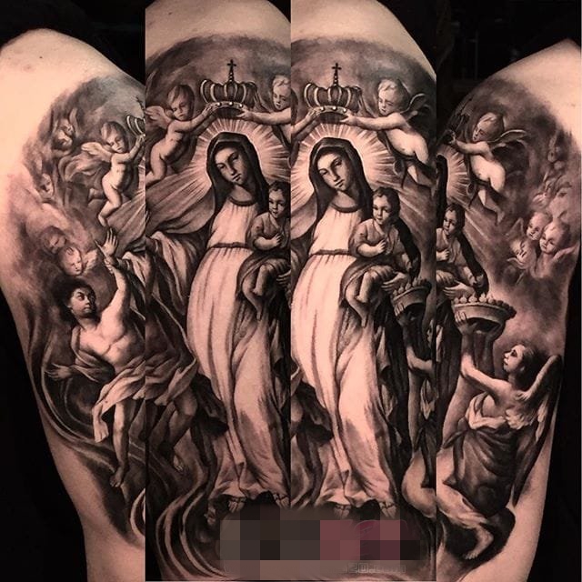 点击大图看下一张：超个性的纹身黑白灰风格纹身点刺技巧抽象线条纹身图案