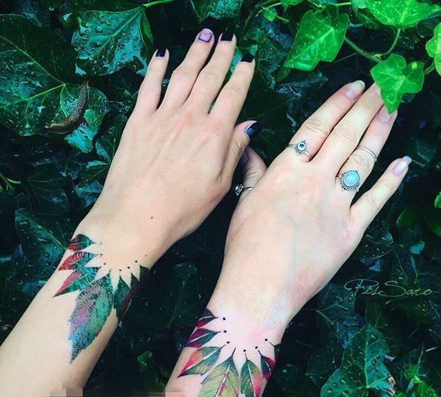 点击大图看下一张：女生彩绘纹身技巧渐变纹身小清新植物纹身素材花朵纹身图案
