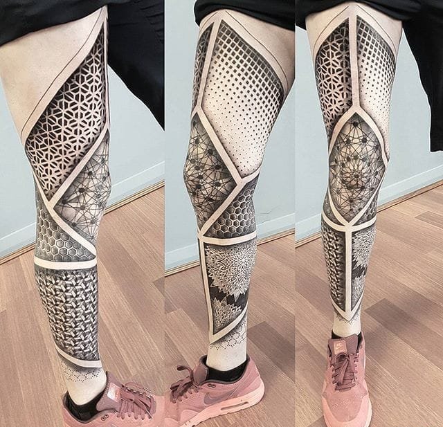 点击大图看下一张：13款黑白灰风格点刺纹身几何元素纹身简约线条纹身图案