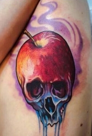 个性彩色苹果骷髅结合纹身图案