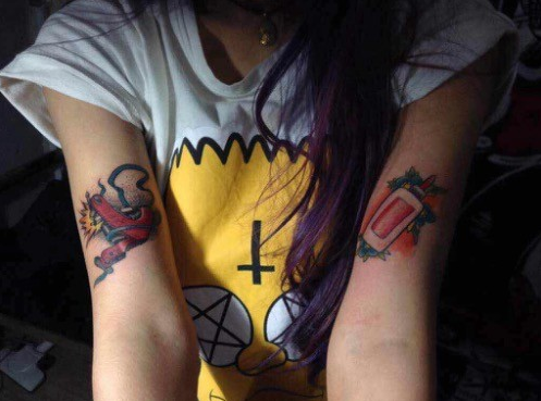点击大图看下一张：女生school手臂彩绘纹身图案