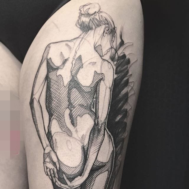 点击大图看下一张：一组黑白灰风格纹身素描技巧人物肖像纹身图案