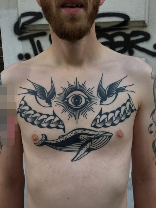 点击大图看下一张：一组活泼可爱的简单线条纹身黑白灰风格点刺技巧小鸟纹身图案