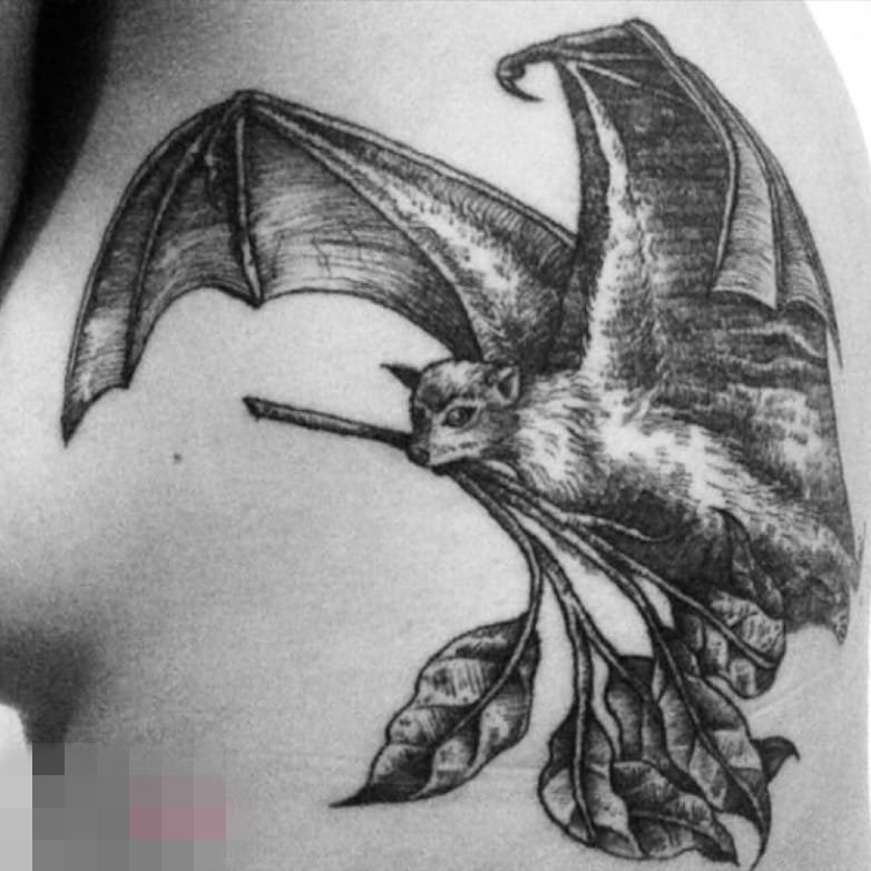 点击大图看下一张：一组灵动可爱的蝙蝠纹身小动物纹身图案大全