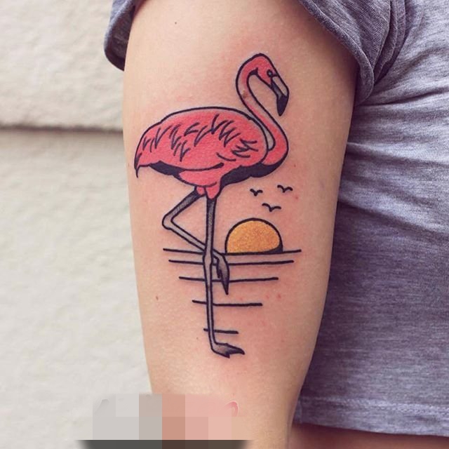 点击大图看下一张：一组简单个性线条纹身火烈鸟纹身小动物纹身图案大全