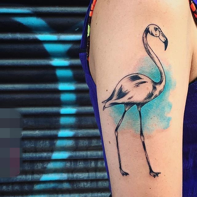 点击大图看下一张：一组简单个性线条纹身火烈鸟纹身小动物纹身图案大全