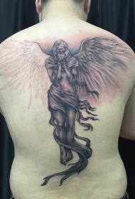 后背祈祷的天使个性纹身图案