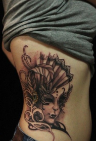 侧肋威尼斯性感女郎纹身图案