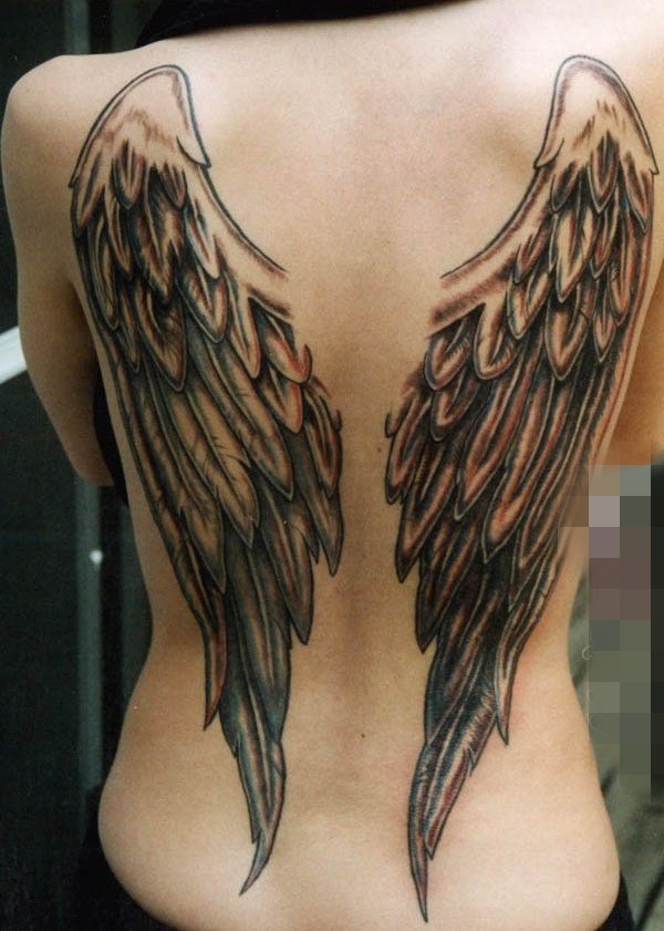 点击大图看下一张：圣洁的抽象线条天使翅膀纹身图案