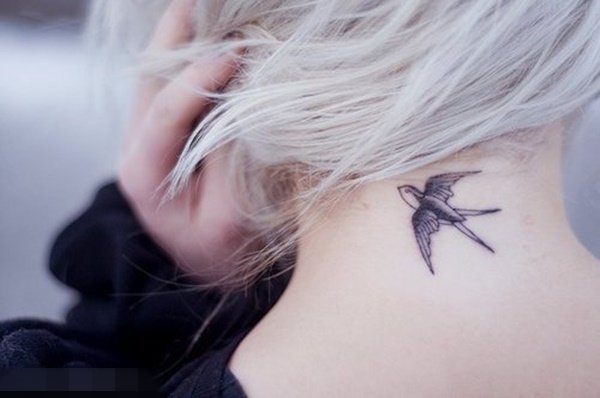 点击大图看下一张：黑白素描技巧动物小鸟小燕子纹身图案