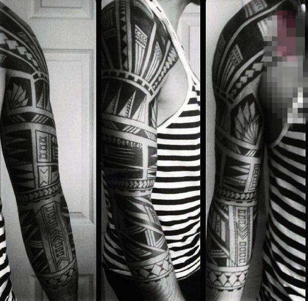 点击大图看下一张:男生霸气黑白花臂纹身图案