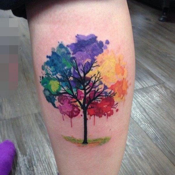 点击大图看下一张:色彩艳丽的彩色渐变简单个性线条纹身图案