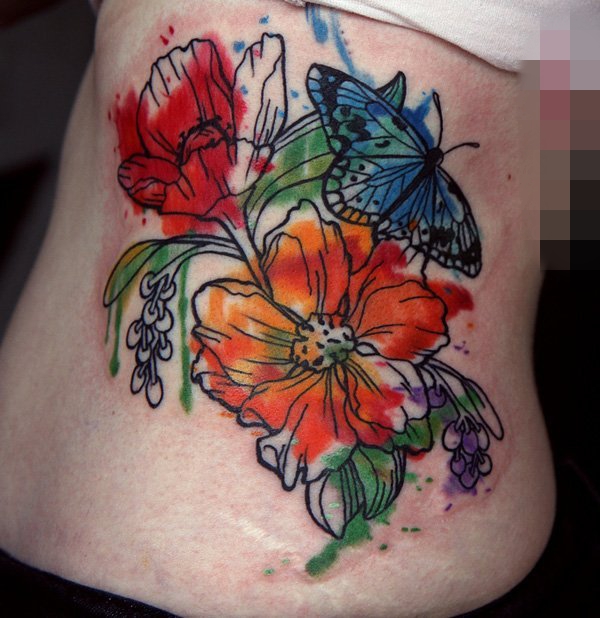 点击大图看下一张：芳香四溢的彩绘植物素材简单线条花朵纹身图案