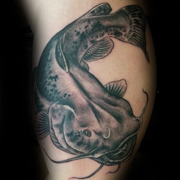点击大图看下一张：多款个性小动物抽象线条鲶鱼纹身图案