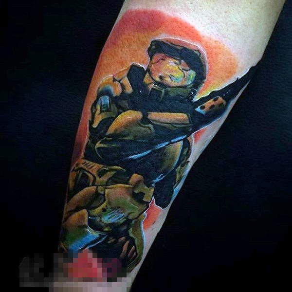 点击大图看下一张：男生手臂上彩绘水彩卡通创意个性纹身图案