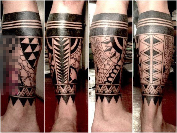 点击大图看下一张：霸气十足的男生手臂上黑色线条几何元素创意图腾花臂纹身图案