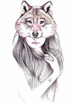 点击大图看下一张：适合女生的彩绘狐狸少女纹身手稿图片