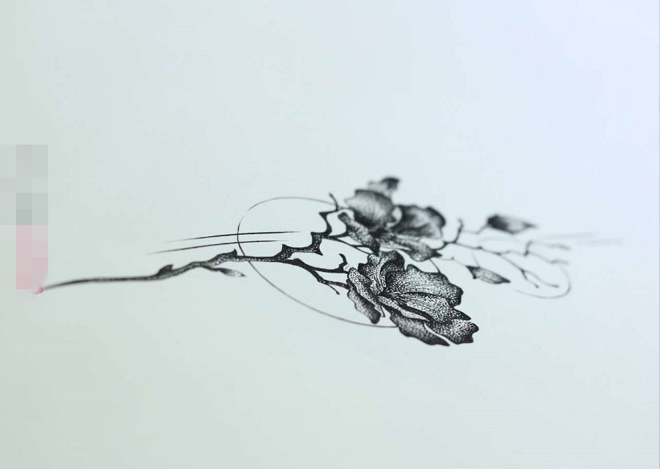 点击大图看下一张：清新线条点刺技巧唯美花朵纹身手稿素材