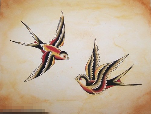 点击大图看下一张：彩绘素描创意个性文艺小清新小鸟纹身手稿