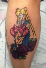 女生手臂上彩绘水彩动漫卡通美少女战士纹身图片