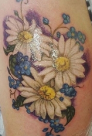 女生大腿上彩绘水彩文艺小清新唯美花朵纹身图案