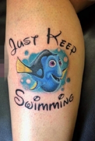 女生小腿上彩绘水彩卡通海底总动员多莉纹身图片