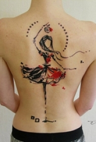 女生背部彩绘素描创意可爱跳舞女生人像纹身图片