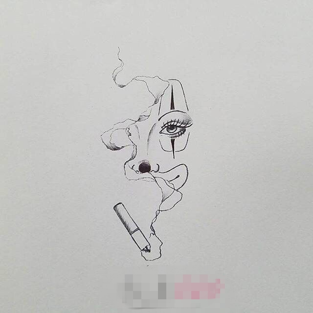 点击大图看下一张：创意的黑色抽象线条烟雾和人物肖像纹身手稿
