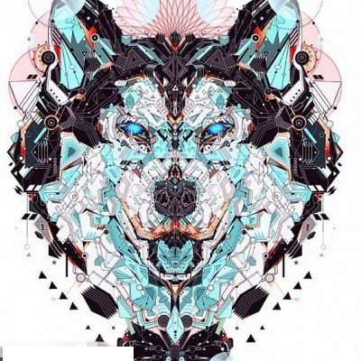 点击大图看下一张：彩绘水彩创意花纹个性设计狼头纹身手稿